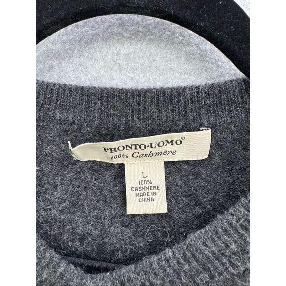 Pronto Uomo Mens Gray Long Sleeve V-Neck Knit 100% Cashmere Pullover Sweater Lar - Picture 3 of 6